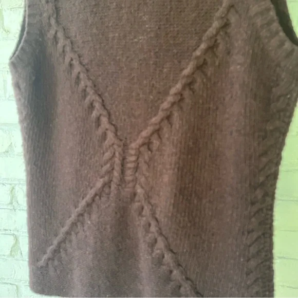 LAUREN RALPH LAUREN Wool Cashmere Blend Dark Brown Cable Knit Vest - Picture 6 of 8